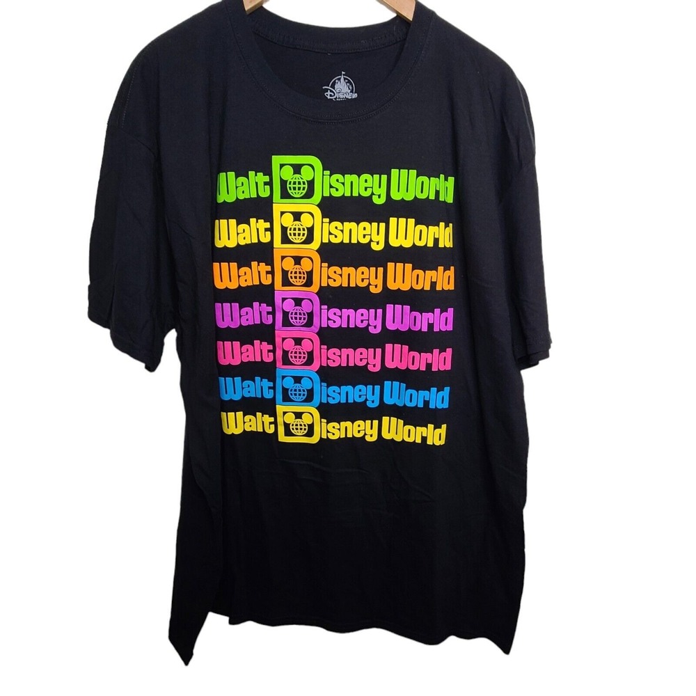 Disney Mens Black‎ Cotton Walt Disney World Rainbow Logo 2XL Graphic Tee Pride